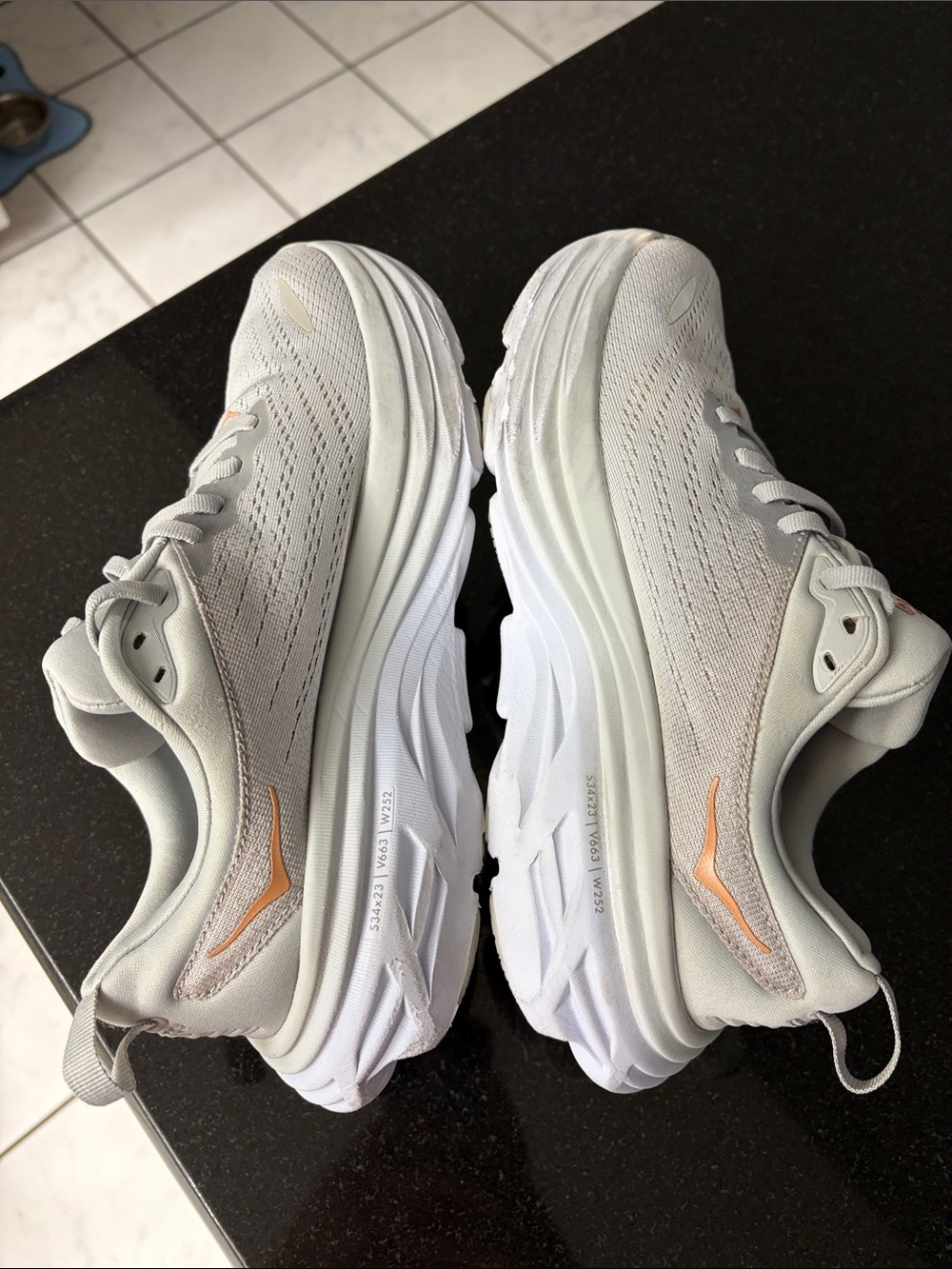 Hoka Women's Light Gray Running Shoes with Peach Logo - Picture 6 of 8